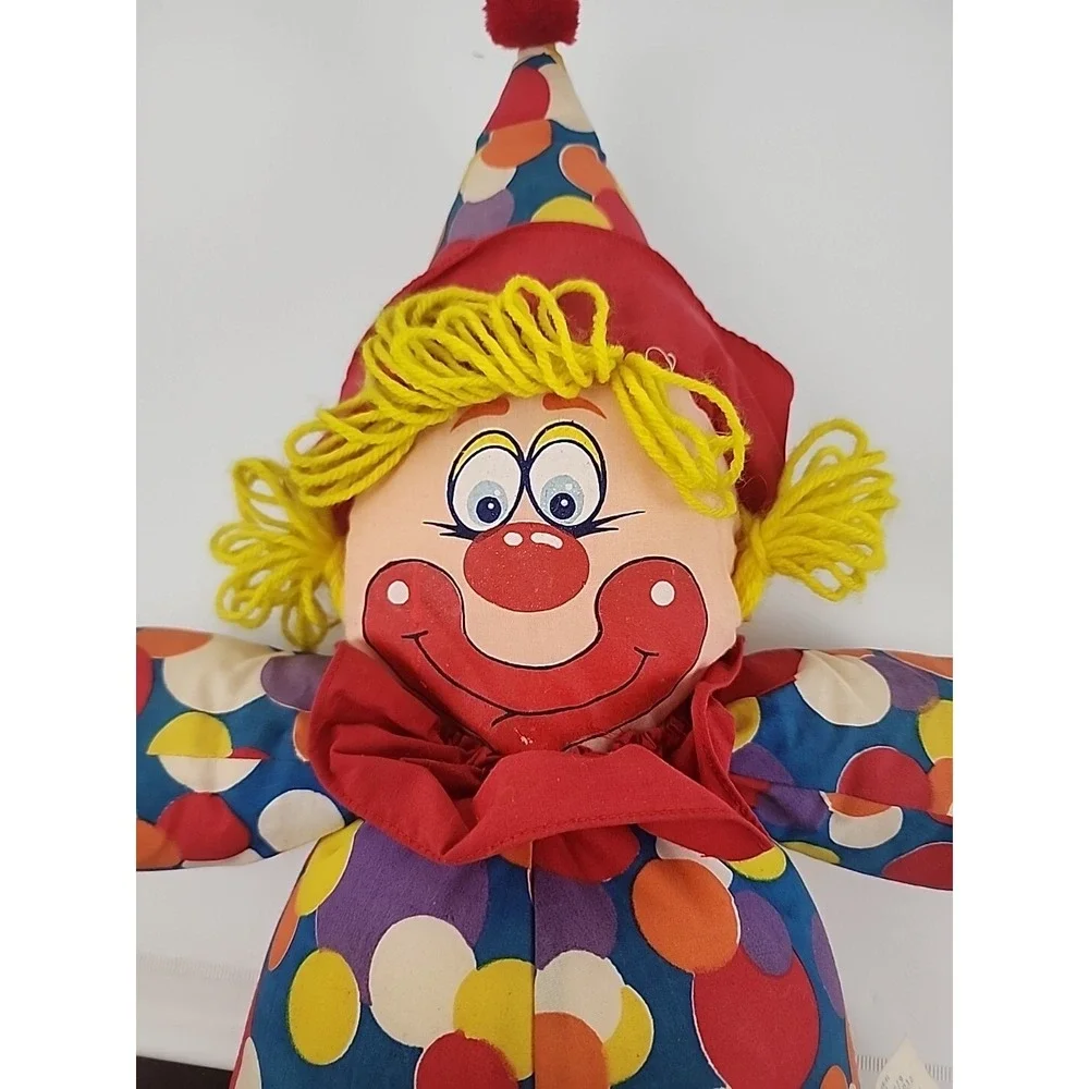 VtgTb Trading Clown 22 Inch Plush Doll Rattle Yarn Hair Eyelet Lace Multicolored
